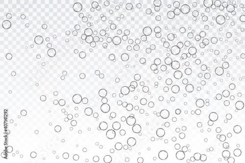 Air bubbles, oxygen, champagne crystal clear, isolated on a transparent background of modern design. Vector illustration of EPS 10.