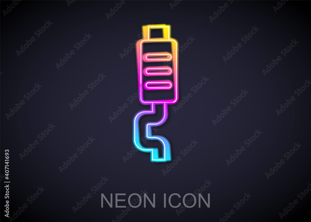 Glowing neon line Car muffler icon isolated on black background. Exhaust pipe. Vector.