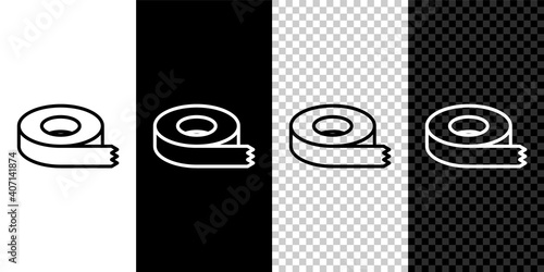 Set line Scotch tape icon isolated on black and white,transparent background. Insulating tape. Vector.
