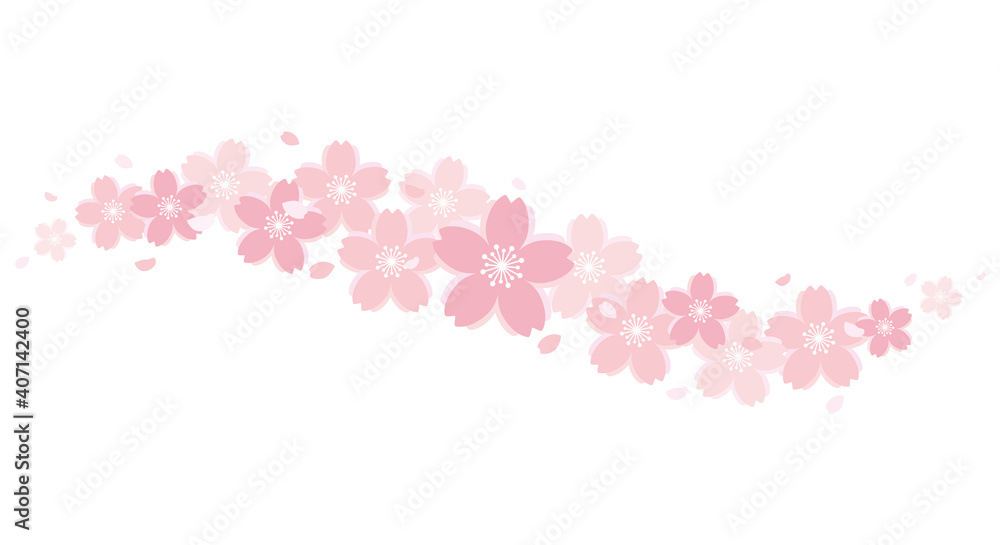 桜のウェーブ素材　桜吹雪　波　あしらい　Cherry blossoms Wave