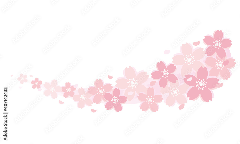 桜のウェーブ素材　桜吹雪　曲線　装飾　あしらい　Cherry blossoms Wave