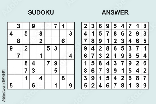 Vector sudoku with answer 435. Puzzle game with numbers.