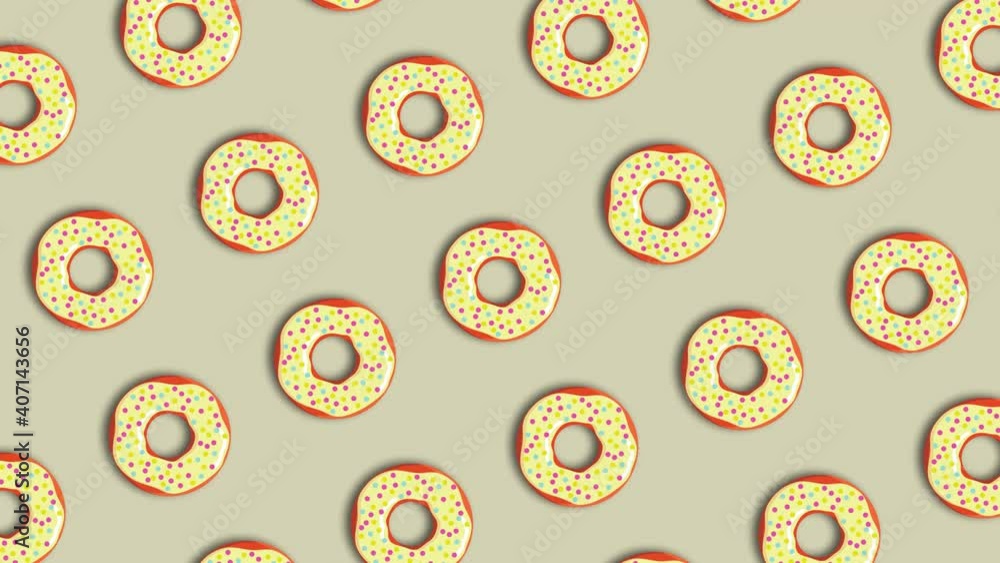 donuts on light green in a pattern rotation loop animated background 4K donuts on light green in a pattern rotation loop animated background 4K