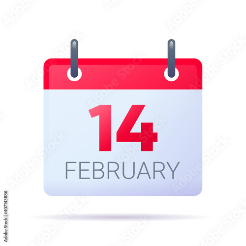14 February day red calendar. Valentines Day Feb 14th, Wedding and Valentines Day symbol, romantic love sign realistic vector illustration isolated on white background.