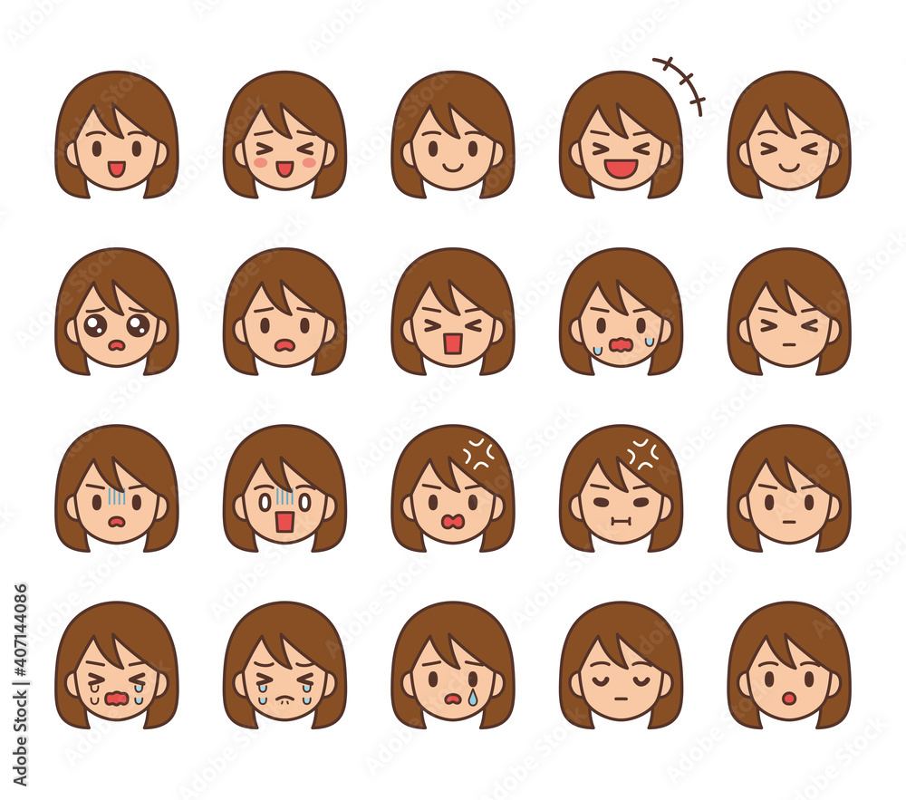 顔　アイコン　女性　セミロングヘア　02