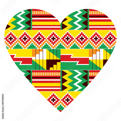 African heart vector design - tribal Kente nwentoma style pattern inspired by Ghana traditional textiles and fabric prints
 photo