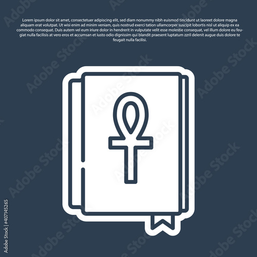 Blue line Cross ankh book icon isolated on blue background. Vector.