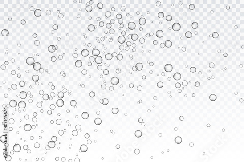 Air bubbles, oxygen, champagne crystal clear, isolated on a transparent background of modern design. Vector illustration of EPS 10.