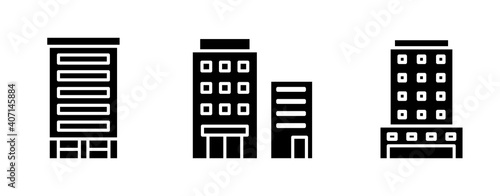 ビルのイラストのセット　アイコン　高層ビル　建物　ビル群　ビジネス　ホテル　マンション