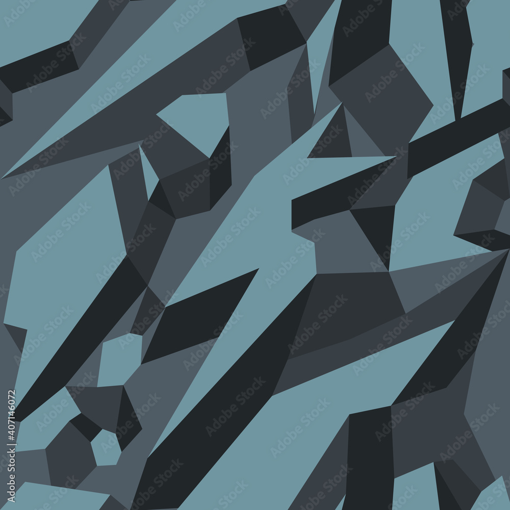 Vetor de Seamless geometric camouflage pattern from shapes. Abstract  texture from dark shapes. Camo urban style. Print on fabric on textile.  Vector illustration do Stock | Adobe Stock