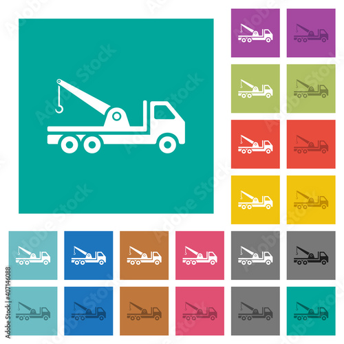 Crane truck square flat multi colored icons