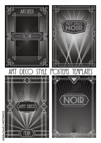 Art Deco Posters Templates, 1920s, 1930s Noir Style Backgrounds, Retro Movie Placards, Covers