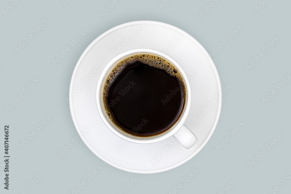 White cups with coffee on a bright colored background. White cups with coffee on a bright colored background.