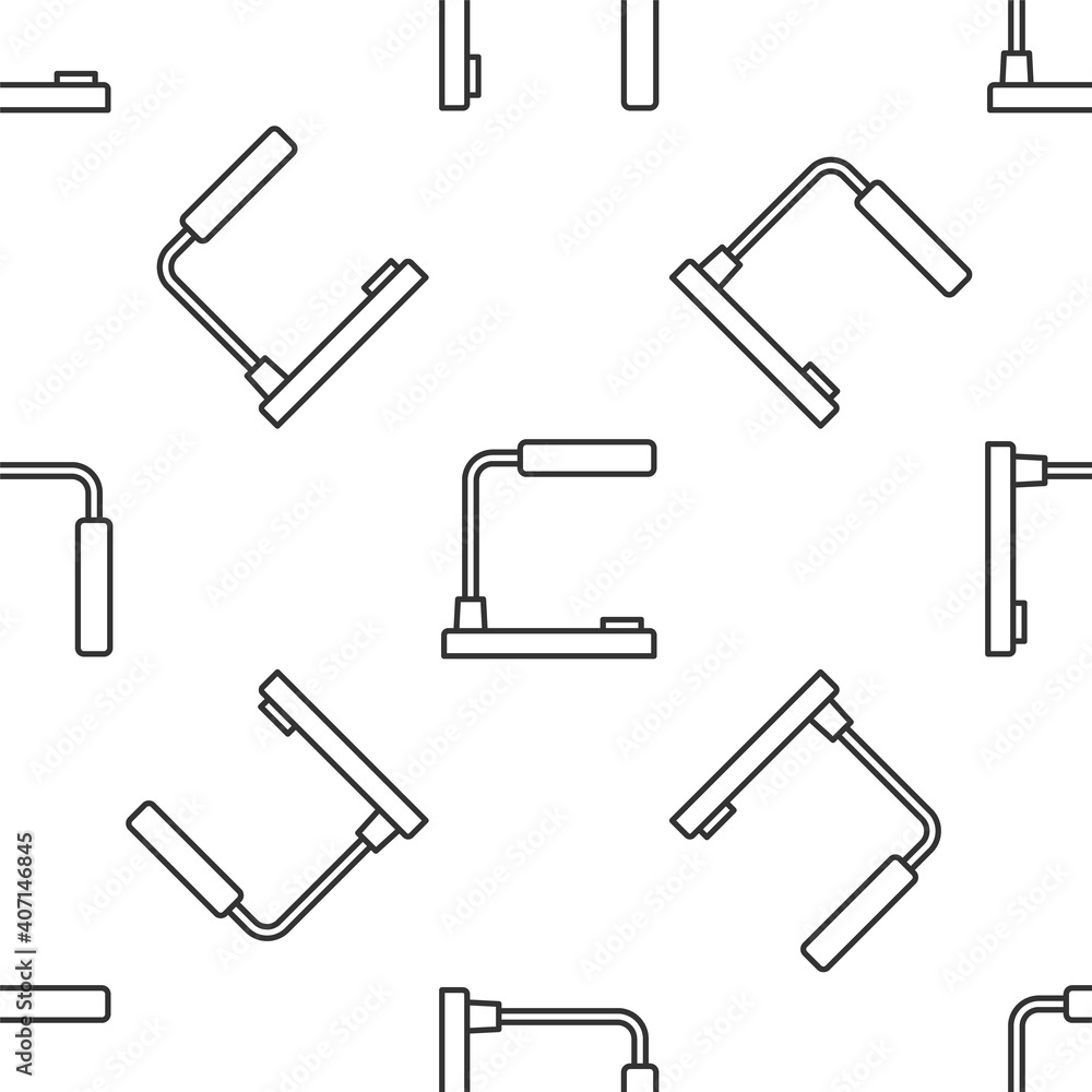 Grey line Table lamp icon isolated seamless pattern on white background. Desk lamp. Vector. Grey line Table lamp icon isolated seamless pattern on white background. Desk lamp. Vector.