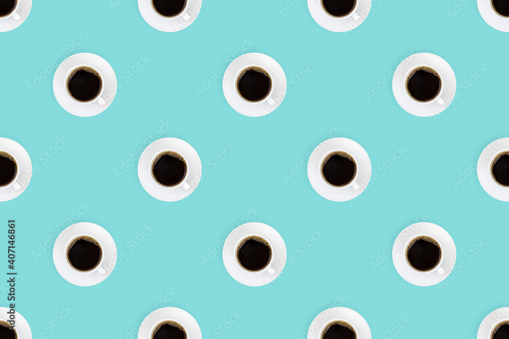 Cup of coffee seamless pattern. White cups with coffee on a bright colored background. Cup of coffee seamless pattern. White cups with coffee on a bright colored background.
