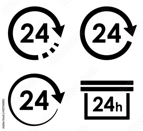 矢印と円形による24時間アイコン　バリエーションセット