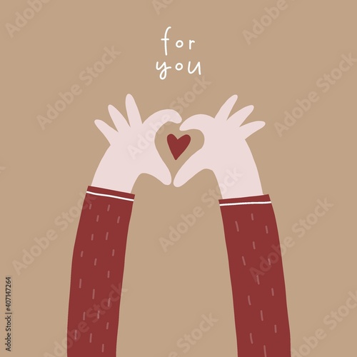 Valentine's Day - vector cards in flat style. Romantic print with heart and lettering