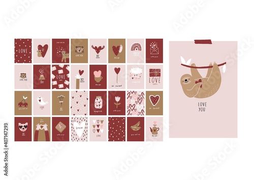 Valentine's Day - vector cards in flat style. Romantic print with heart and lettering