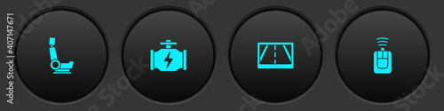Set Car seat, Check engine, Gps device with map and key remote icon. Vector.