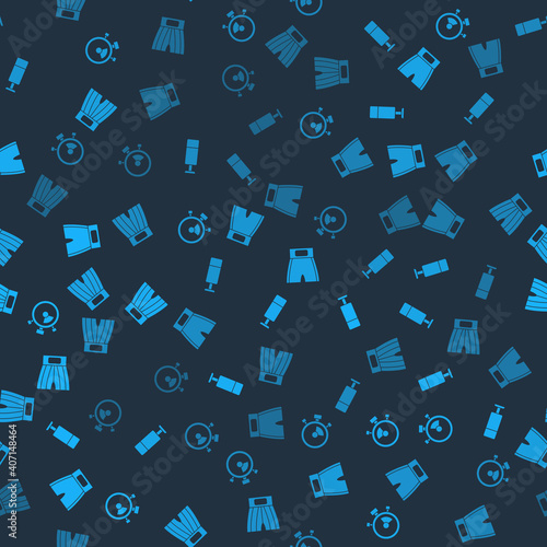 Set Stopwatch, Punching bag, Boxing short and on seamless pattern. Vector.