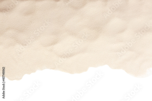 Dry beach sand on white background, top view