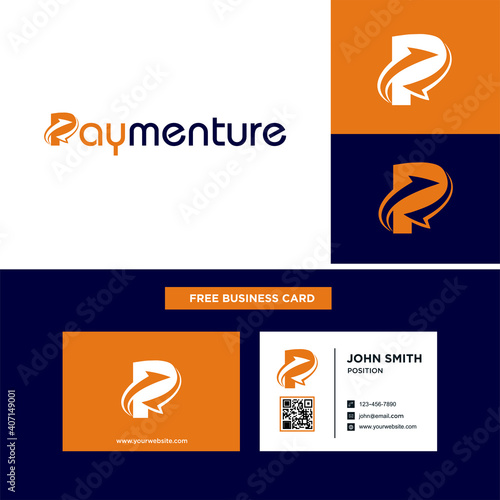 Letter P - Logo Design Element with Business Card. Logo initial letter pl modern digital pay later technology. Letter PP with arrow logo vector, financial payment logo template