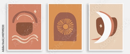 Boho Poster Set in Vector. Bohemian Abstract Design. Modern Wall Art, Aesthetic Bohemian Design. Perfect for Home Decor, Wall Art Posters, or t-shirt Print, Mobile Case. Vector EPS 10