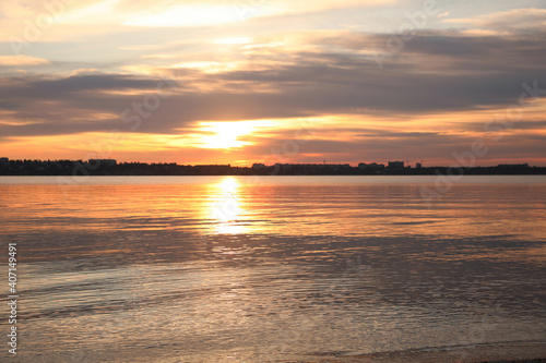 Picturesque view of beautiful river at sunset. Nature healing power © New Africa