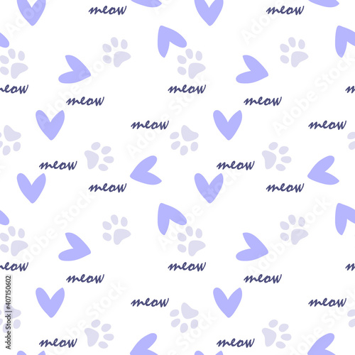Vector seamless pattern with cat footprints. Can be used for wallpaper, web page background, surface textures.