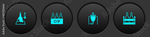 Set Cold beer bottle, Pack of bottles, Beer brewing process and icon. Vector.