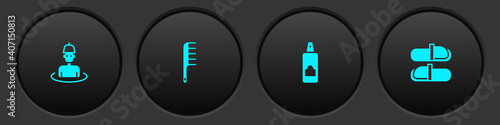 Set Man in the sauna, Hairbrush, Spray can for hairspray and Sauna slippers icon. Vector.