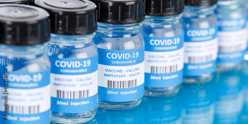 Coronavirus Vaccine bottle Corona Virus COVID-19 Covid vaccines panoramic view