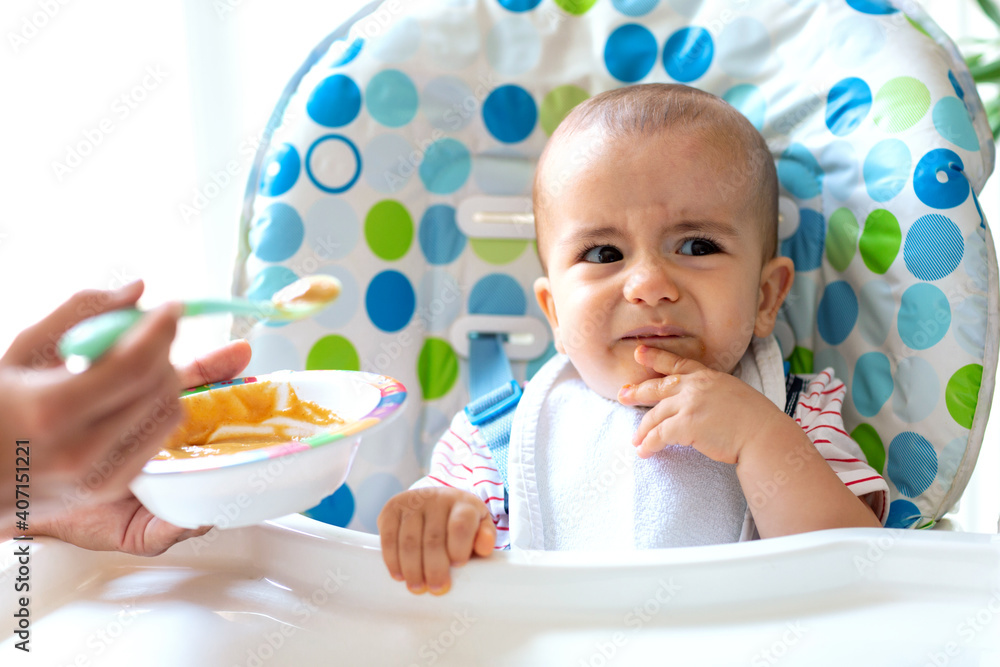 Small baby explaining that mealtime is over Small baby explaining that mealtime is over