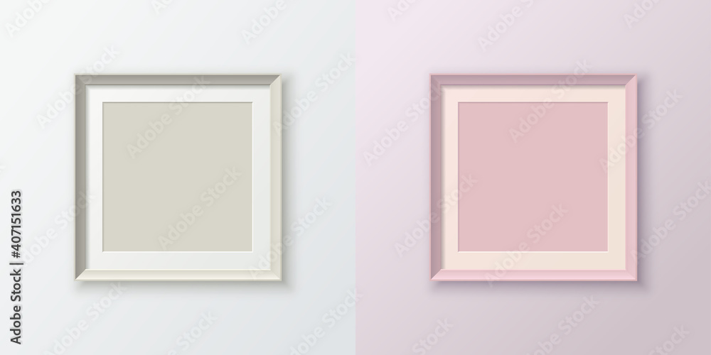 A set of realistic square photo frames for placing images. Template for a poster, banner, or ad. A set of realistic square photo frames for placing images. Template for a poster, banner, or ad.