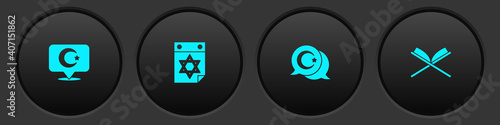 Set Star and crescent, Jewish calendar, and Holy book of Koran icon. Vector.