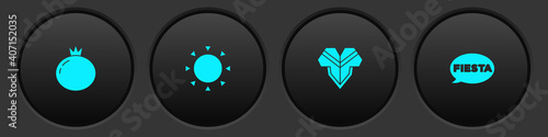 Set Tomato, Sun, Poncho and Fiesta icon. Vector.