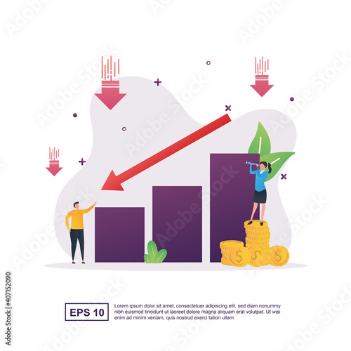 Illustration concept of cost reduction with a line graph that points down.