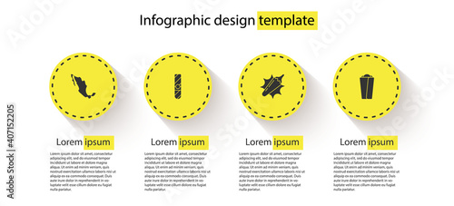 Set Map of mexican, Cigar, Hot chili pepper pod and Burrito. Business infographic template. Vector.