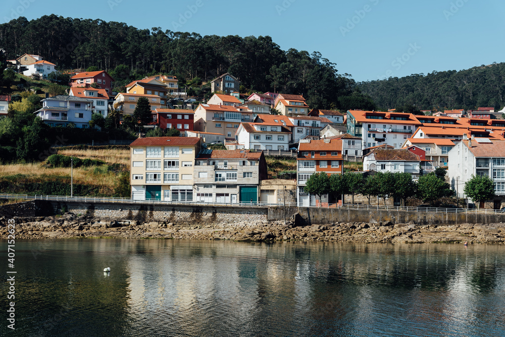 Beautiful view of the harbour of Muros a fisherman village in the estuary of Muros in Galicia, Spain