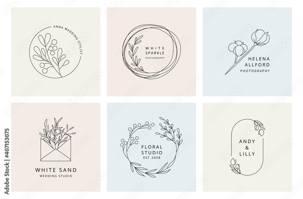 Floral logo templates feminine style Floral logo templates feminine style
