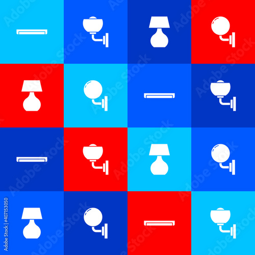 Set Fluorescent lamp, Wall sconce, Table and icon. Vector.