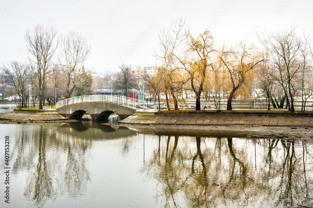 Outdoor scenery in public park in Bucharest.Beautiful scenery on a cold day after a snowy day.Landscape photography Outdoor scenery in public park in Bucharest.Beautiful scenery on a cold day after a snowy day.Landscape photography