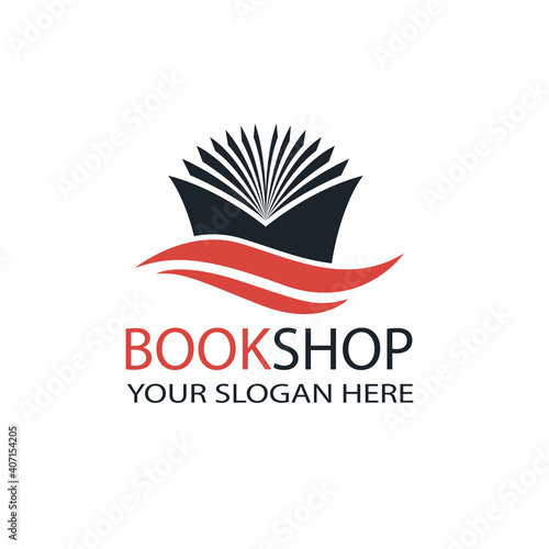 book store emblem with open book isolated on white background
