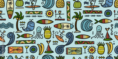 Tropical Lifestyle background. Tribal elements. Seamless Pattern for your design