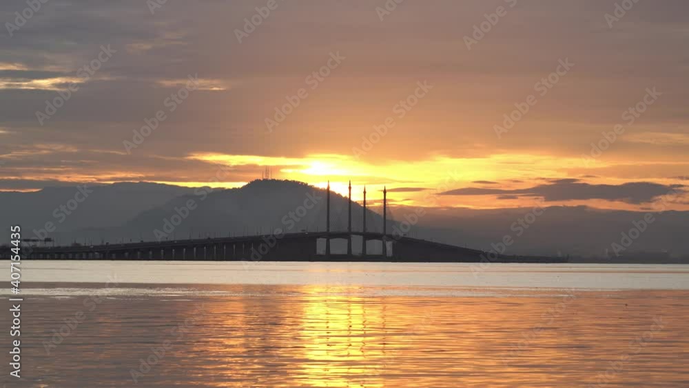 Morning sunrise at iconic Penang Bridge. Morning sunrise at iconic Penang Bridge.