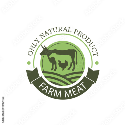label of farm animals cow, chicken and sheep isolated on white background