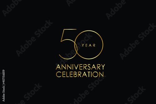 50 year anniversary red ribbon celebration logotype. anniversary logo with Red text and Spark light gold color isolated on black background, design for celebration, invitation - vector