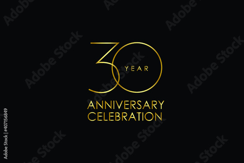 30 year anniversary red ribbon celebration logotype. anniversary logo with Red text and Spark light gold color isolated on black background, design for celebration, invitation - vector