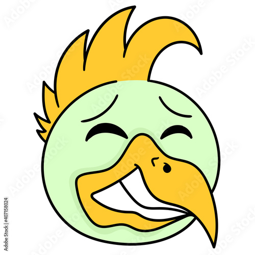 rooster head emoticon crying sadly, character cute doodle draw. vector illustration