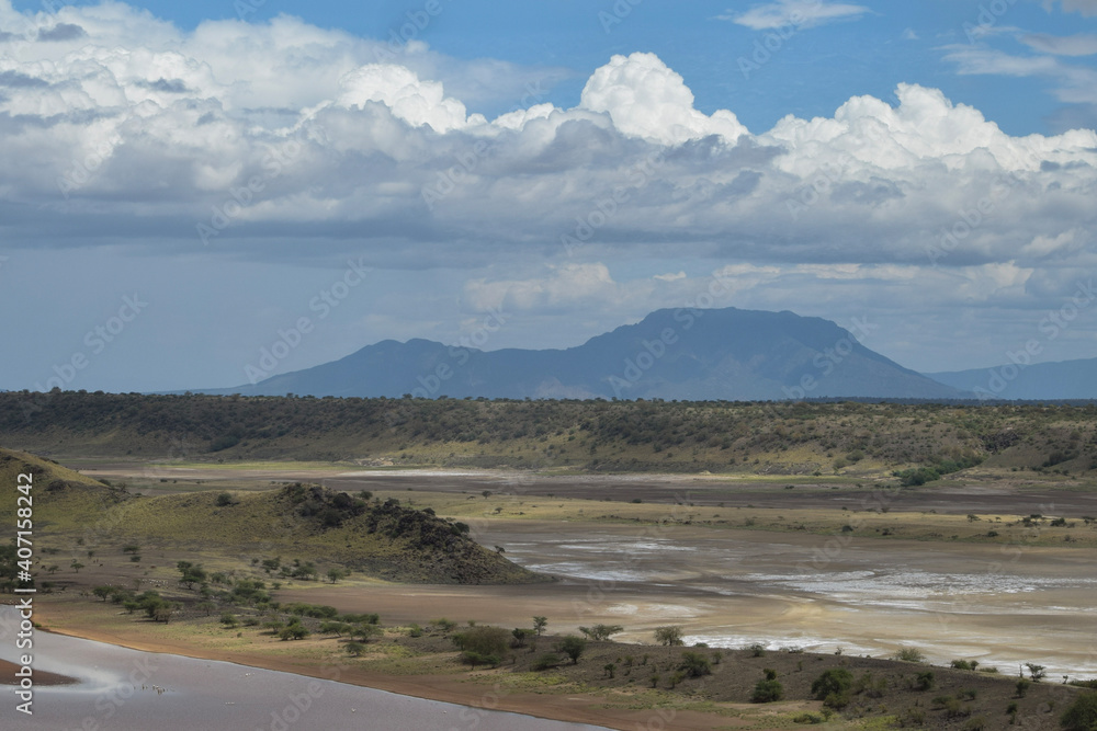 Scenic landscapes at the shores of Lake Magadi in rural Kenya